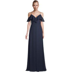NEW Bill Levkoff Jodi Navy Chiffon Spaghetti Strap A-line Gown Maxi Dress Blue 2